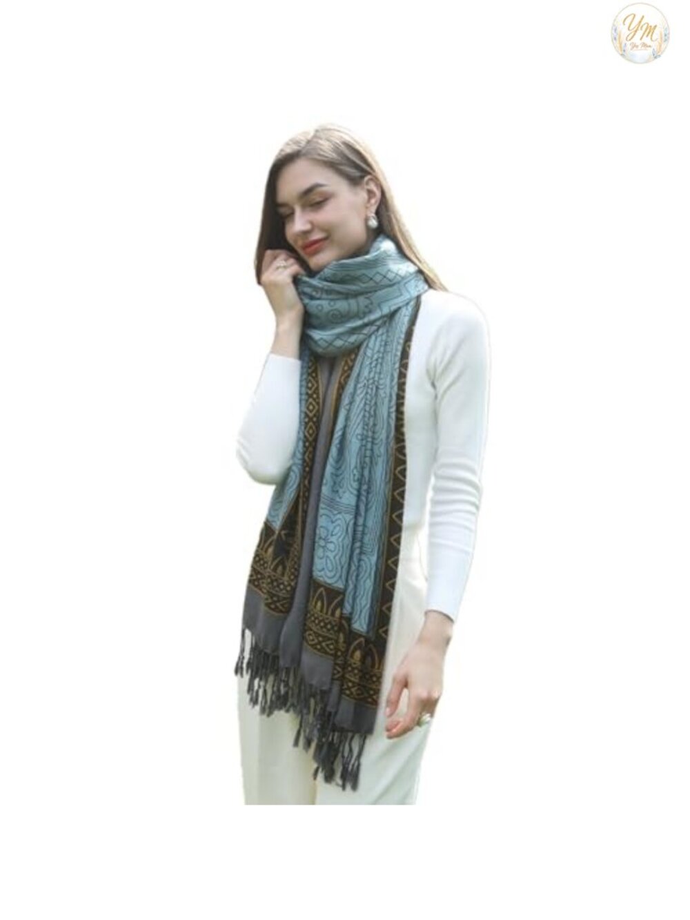 100% Merino Wool Oversized Pashmina Shawl for Women, Travel Wrap Blanket